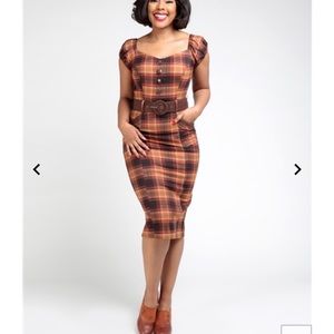 Collectif Blanche Chestnut Check Pencil Dress